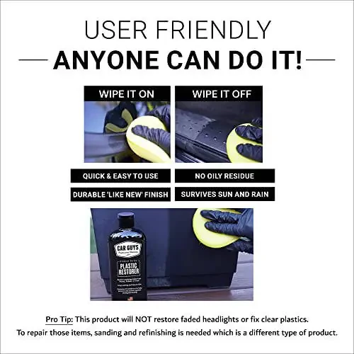 CAR GUYS Plastic Restorer | Bring Plastic, Rubber, and Vinyl Back to Life! | User Friendly Trim Restorer | Safe Auto Detailing Supplies | 8 Oz Kit with Foam Applicator - 3