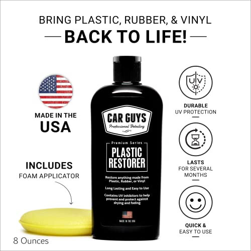 CAR GUYS Plastik Tiklovchi | Plastik, Rezina va Vinilni Hayotga Qaytaring! | Foydalanuvchiga Qulay Trim Tiklovchi | Xavfsiz Avto Detallashtirish Materiallari | Ko'pik Applikator bilan 8 Oz Kit - Car (1)
