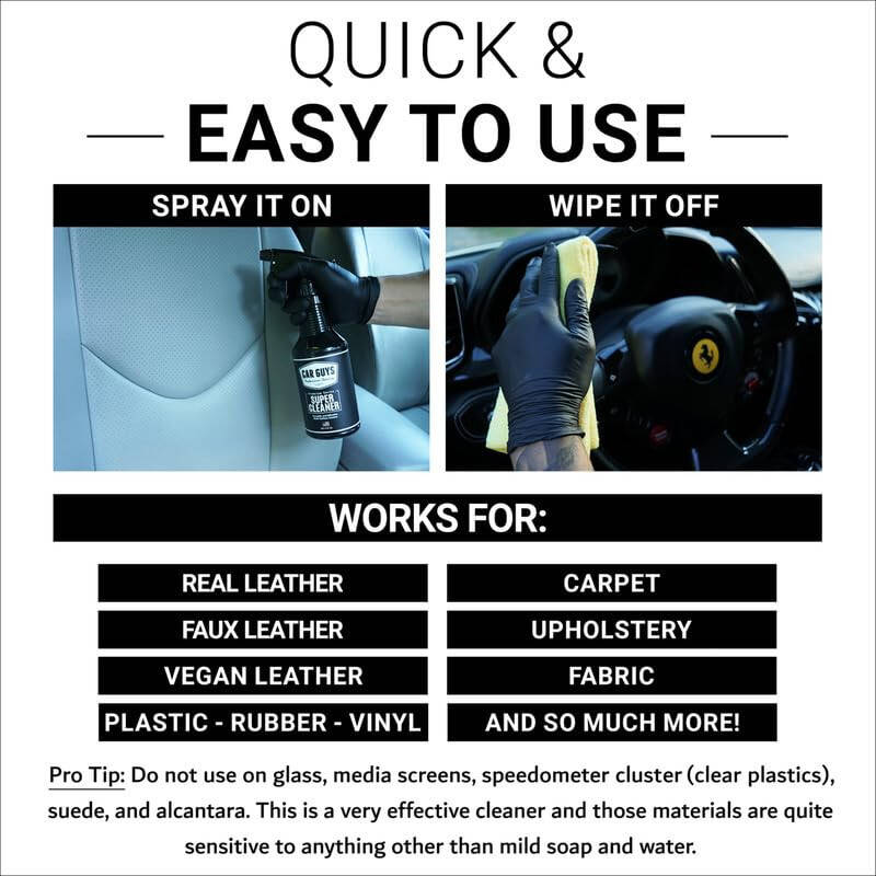 CAR GUYS Super Cleaner | Effective Car Interior Cleaner | Leather Car Seat Cleaner | Stain Remover for Carpet, Upholstery, Fabric, and Much More! | 18 Oz Kit - 3