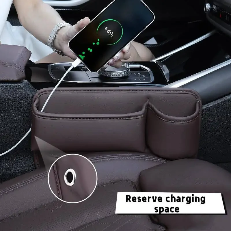 Car Leather Cup Holder Gap Bag, Car Seat Gap Filler Organizer, Car Seat Storage Box with Water Cup Holder, Car Gap Bag for Phones Keys Cards (Passenger's seat, Black) - 4