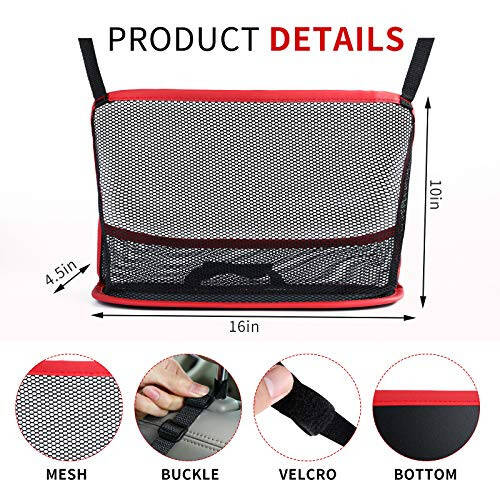 Car Mesh Organizer, Car Net Pocket Handbag Holder, Seat Back Net Bag, Barrier of Backseat Pet Kids, Cargo Tissue Purse Holder, Driver Storage Netting Pouch (Red) - 2