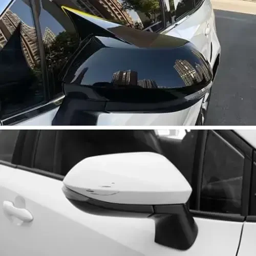 Car Ox Horn Side Rearview Mirror Cover Wing Mirror Protect Decorate Covers Auto Exterior Decoration Accessories for Toyota Corolla 2020 2021 2022 2023 2024 2025(Bright Black) - 3