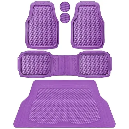 CAR PASS Heavy Duty Rubber Purple Car Floor Mats & Cargo Liners, Deep Dish All-Weather Trunk Mats Durable Anti-Slip 3D Rhombus Waterproof Trim to Fit Liner Universal Fit Auto,Sedan,SUV,Truck, Purple 