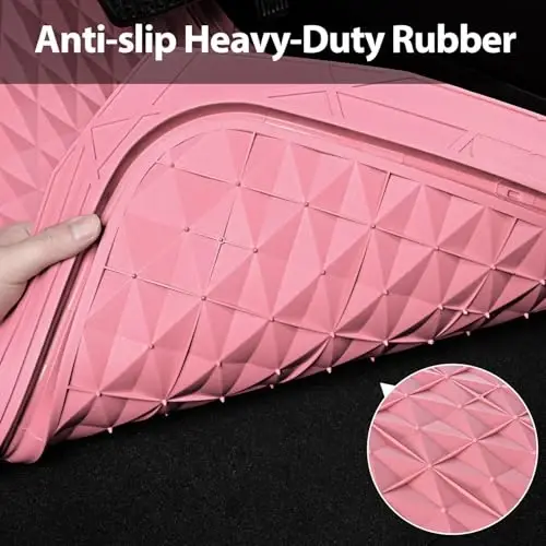 CAR PASS Heavy Duty Rubber Pink Car Floor Mats & Cargo Liners, Deep Dish All-Weather Trunk Mats Durable Anti-Slip 3D Rhombus Waterproof Trim to Fit Liner Universal Fit Auto,Sedan,SUV,Truck, Pink - 6