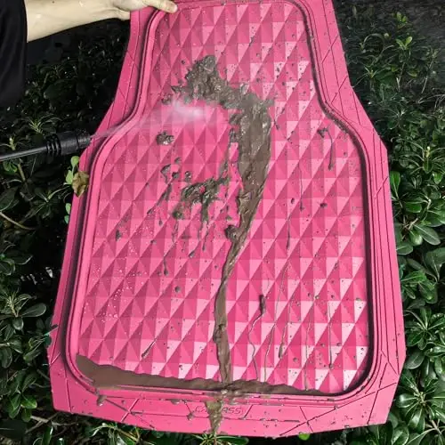 CAR PASS Heavy Duty Rubber Pink Car Floor Mats, Deep Dish All-Weather Full Set Durable Anti-Slip 3D Rhombus Waterproof Trim to Fit Liner Universal Fit Automotive,Sedan,SUV,Truck, 3 Pcs Hot Pink - 7