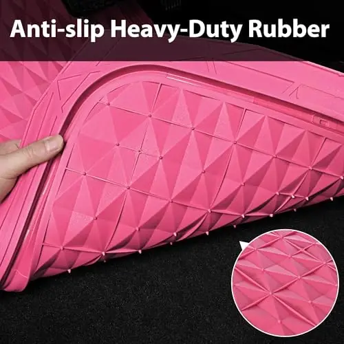 CAR PASS Heavy Duty Rubber Pink Car Floor Mats, Deep Dish All-Weather Full Set Durable Anti-Slip 3D Rhombus Waterproof Trim to Fit Liner Universal Fit Automotive,Sedan,SUV,Truck, 3 Pcs Hot Pink - 5