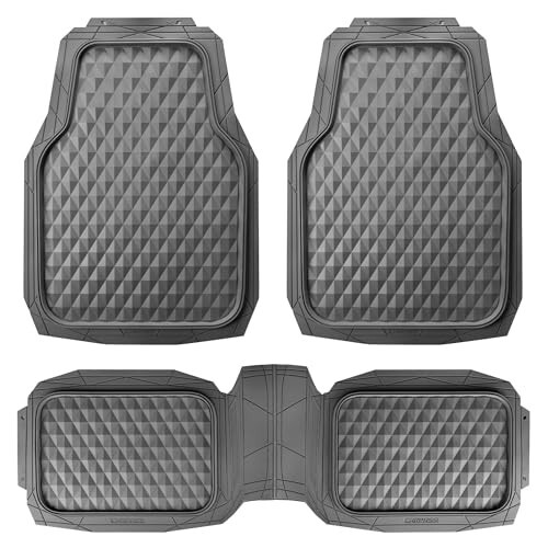 CAR PASS Heavy Duty Charcoal Gray Rubber Car Floor Mats Universal Fit, Deep Dish All-Weather Floor Mat for Car, Waterproof Durable Anti-Slip Trim to Fit for SUV Truck Sedan, 3 Piece Full Set Dark Gray - 1