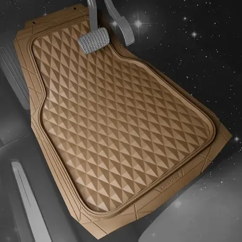 CAR PASS Heavy Duty Rubber Beige Car Floor Mats & Cargo Liners, Deep Dish All-Weather Trunk Mats Durable Anti-Slip 3D Rhombus Waterproof Trim to Fit Liner Universal Fit Auto,Sedan,SUV,Truck, Beige - CAR PASS (1)