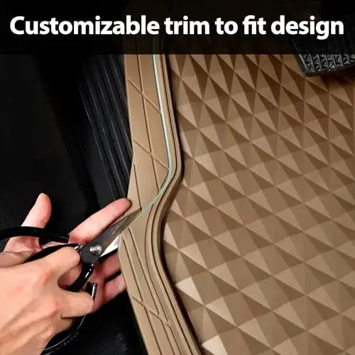 CAR PASS Heavy Duty Rubber Beige Car Floor Mats & Cargo Liners, Deep Dish All-Weather Trunk Mats Durable Anti-Slip 3D Rhombus Waterproof Trim to Fit Liner Universal Fit Auto,Sedan,SUV,Truck, Beige - 6