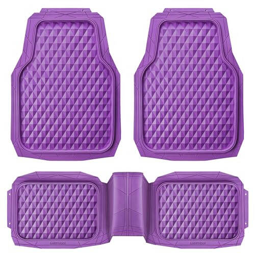 CAR PASS Heavy Duty Rubber Car Mats, Deep Dish All-Weather Floor Mat for Car Full Set Durable Anti-Slip 3D Rhombus Waterproof Trim to Fit Liner Universal Fit Automotive,Sedan,SUV,Truck, 3 Pcs Purple - 1