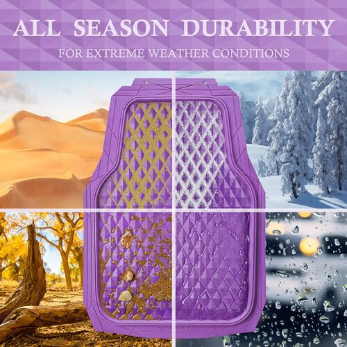 CAR PASS Heavy Duty Rubber Car Mats, Deep Dish All-Weather Floor Mat for Car Full Set Durable Anti-Slip 3D Rhombus Waterproof Trim to Fit Liner Universal Fit Automotive,Sedan,SUV,Truck, 3 Pcs Purple - 3