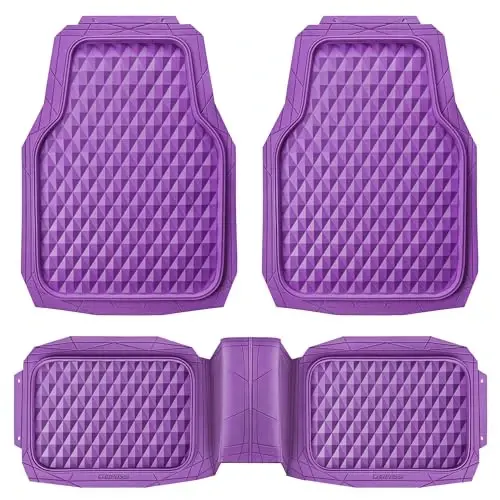 CAR PASS Heavy Duty Rubber Car Mats, Deep Dish All-Weather Floor Mat for Car Full Set Durable Anti-Slip 3D Rhombus Waterproof Trim to Fit Liner Universal Fit Automotive,Sedan,SUV,Truck, 3 Pcs Purple 