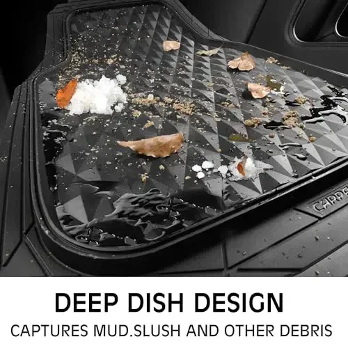 CAR PASS Heavy Duty Rubber Car Mats, Deep Dish All-Weather Floor Mat for Car Full Set Durable Anti-Slip 3D Rhombus Waterproof Trim to Fit Liner Universal Fit Automotive,Sedan,SUV,Truck, 3 Piece Black - 5