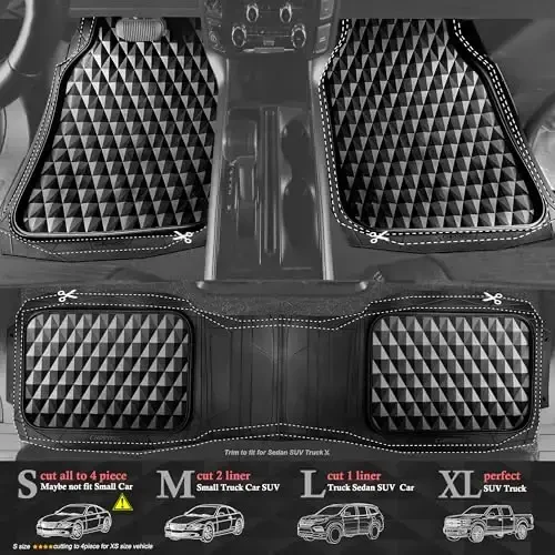 CAR PASS Heavy Duty Rubber Car Mats, Deep Dish All-Weather Floor Mat for Car Full Set Durable Anti-Slip 3D Rhombus Waterproof Trim to Fit Liner Universal Fit Automotive,Sedan,SUV,Truck, 3 Piece Black - 6