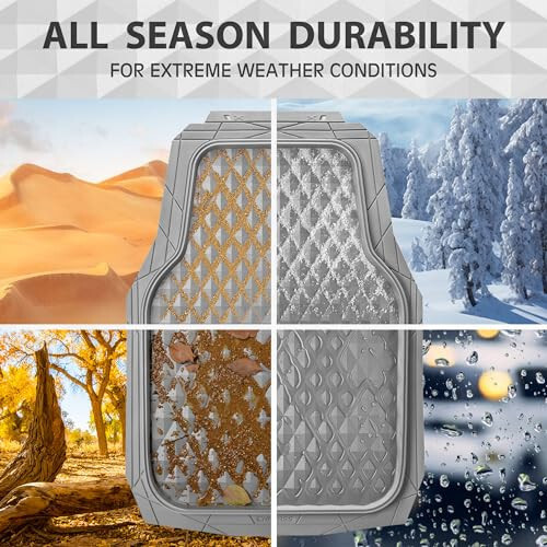 CAR PASS Heavy Duty Rubber Car Mats, Gray Deep Dish All-Weather Car Floor Mat Full Set Durable Anti-Slip 3D Rhombus Waterproof Trim Fit Liner Universal Fit Automotive, Sedan, SUV, Truck, 3 Pcs Light Gray - 4