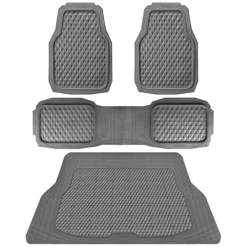 CAR PASS Heavy Duty Rubber Gray Car Floor Mats & Cargo Liners, Deep Dish All-Weather Trunk Mats Durable Anti-Slip 3D Rhombus Waterproof Trim to Fit Liner Universal Fit Auto,Sedan,SUV,Truck, Gray - 1