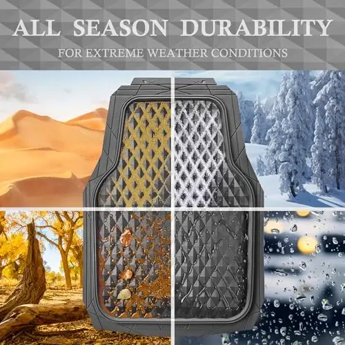 CAR PASS Heavy Duty Rubber Gray Car Floor Mats & Cargo Liners, Deep Dish All-Weather Trunk Mats Durable Anti-Slip 3D Rhombus Waterproof Trim to Fit Liner Universal Fit Auto,Sedan,SUV,Truck, Gray - 3