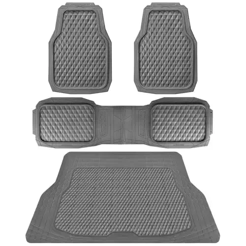 CAR PASS Heavy Duty Rubber Gray Car Floor Mats & Cargo Liners, Deep Dish All-Weather Trunk Mats Durable Anti-Slip 3D Rhombus Waterproof Trim to Fit Liner Universal Fit Auto,Sedan,SUV,Truck, Gray - CAR PASS