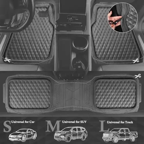CAR PASS Heavy Duty Rubber Gray Car Floor Mats & Cargo Liners, Deep Dish All-Weather Trunk Mats Durable Anti-Slip 3D Rhombus Waterproof Trim to Fit Liner Universal Fit Auto,Sedan,SUV,Truck, Gray - 5