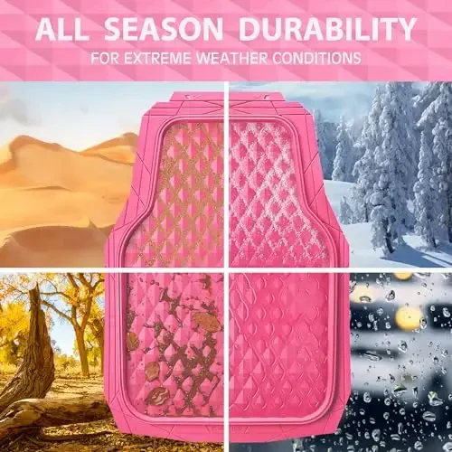 CAR PASS Heavy Duty Rubber Hot Pink Car Floor Mats & Cargo Liners, Deep Dish All-Weather Trunk Mats Durable Anti-Slip 3D Rhombus Waterproof Trim to Fit Liner Universal Fit Auto,Sedan,SUV,Truck, Pink - 4