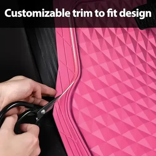 CAR PASS Heavy Duty Rubber Hot Pink Car Floor Mats & Cargo Liners, Deep Dish All-Weather Trunk Mats Durable Anti-Slip 3D Rhombus Waterproof Trim to Fit Liner Universal Fit Auto,Sedan,SUV,Truck, Pink - 7
