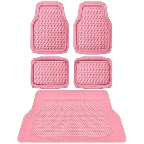 CAR PASS Heavy Duty Rubber Pink Car Floor Mats & Cargo Liners, Deep Dish All-Weather Trunk Mats Durable Anti-Slip 3D Rhombus Waterproof Trim to Fit Liner Universal Fit Auto,Sedan,SUV,Truck, Pink - CAR PASS