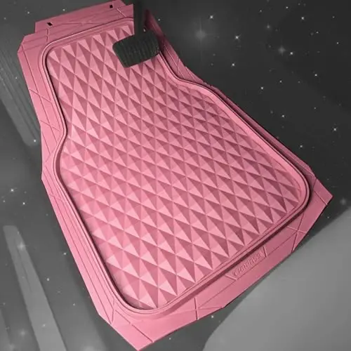CAR PASS Heavy Duty Rubber Pink Car Floor Mats & Cargo Liners, Deep Dish All-Weather Trunk Mats Durable Anti-Slip 3D Rhombus Waterproof Trim to Fit Liner Universal Fit Auto,Sedan,SUV,Truck, Pink - CAR PASS (1)