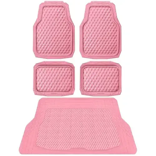 CAR PASS Heavy Duty Rubber Pink Car Floor Mats & Cargo Liners, Deep Dish All-Weather Trunk Mats Durable Anti-Slip 3D Rhombus Waterproof Trim to Fit Liner Universal Fit Auto,Sedan,SUV,Truck, Pink - 1