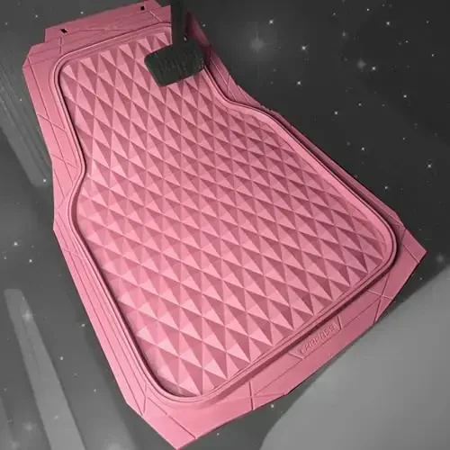 CAR PASS Heavy Duty Rubber Pink Car Floor Mats & Cargo Liners, Deep Dish All-Weather Trunk Mats Durable Anti-Slip 3D Rhombus Waterproof Trim to Fit Liner Universal Fit Auto,Sedan,SUV,Truck, Pink - 2
