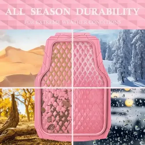 CAR PASS Heavy Duty Rubber Pink Car Floor Mats & Cargo Liners, Deep Dish All-Weather Trunk Mats Durable Anti-Slip 3D Rhombus Waterproof Trim to Fit Liner Universal Fit Auto,Sedan,SUV,Truck, Pink - 4