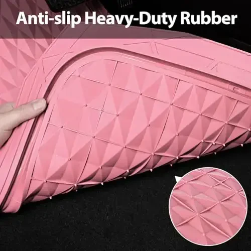 CAR PASS Heavy Duty Rubber Pink Car Floor Mats & Cargo Liners, Deep Dish All-Weather Trunk Mats Durable Anti-Slip 3D Rhombus Waterproof Trim to Fit Liner Universal Fit Auto,Sedan,SUV,Truck, Pink - 6