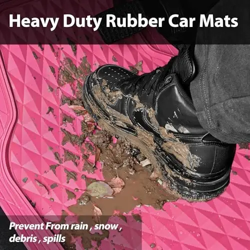 CAR PASS Heavy Duty Rubber Pink Car Floor Mats, Deep Dish All-Weather Full Set Durable Anti-Slip 3D Rhombus Waterproof Trim to Fit Liner Universal Fit Automotive,Sedan,SUV,Truck, 3 Pcs Hot Pink - 6
