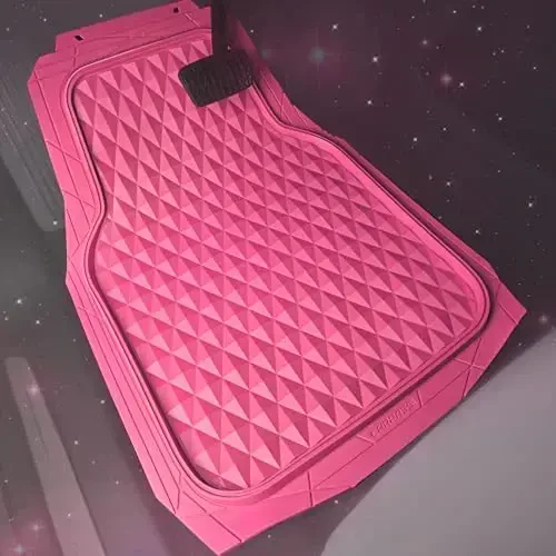 CAR PASS Heavy Duty Rubber Pink Car Floor Mats, Deep Dish All-Weather Full Set Durable Anti-Slip 3D Rhombus Waterproof Trim to Fit Liner Universal Fit Automotive,Sedan,SUV,Truck, 3 Pcs Hot Pink - 2