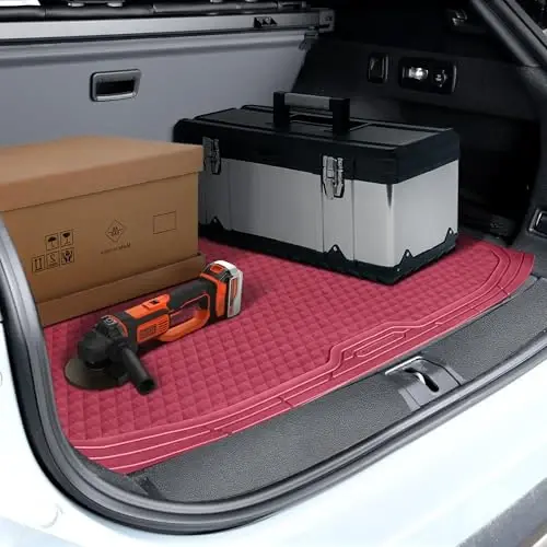 CAR PASS Heavy Duty Rubber Red Car Floor Mats & Cargo Liners, Deep Dish All-Weather Trunk Mats Durable Anti-Slip 3D Rhombus Waterproof Trim to Fit Liner Universal Fit Auto,Sedan,SUV,Truck, Burgundy - 6