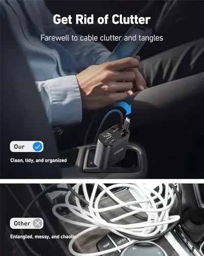Car Phone Charger Retractable Car Charger 4 in 1 Fast Charger 30W Double USB Type C Retractable Cables 31.5 Inch and 2 USB Ports Car Charger Adapter for iPhone 17/16/15/14/13/12,Samsung,Pixel,iPad - UYOUNG (1)