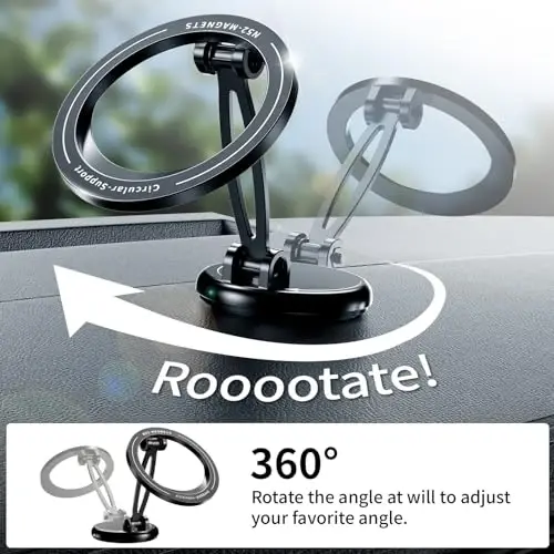 Car Phone Holder Mount, 15W Wireless Charger for Car - Magnetic Phone Holder with Adjustable Arm, 360 Rotation Universal Dashboard Mount for iPhone Samsung - 6