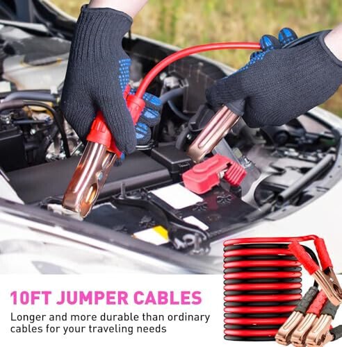 Car Roadside Emergency Kit with Jumper Cables, First Aid Kit for Vehicles, Car Safety Roadside Assistance Kit with Headlamp, Tow Straps, Gloves, Essential Car Accessories. - 6