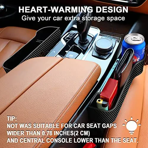 Car Seat Gap Filler Organizer, 2 Pack Multifunctional Auto Console Side Storage Box with Cup Holders 2 Seat Hooks for Drink, Car Organizer Front Seat for Holding Phone, Sunglasses - 2