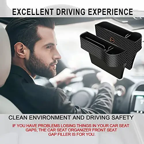 Car Seat Gap Filler Organizer, 2 Pack Multifunctional Auto Console Side Storage Box with Cup Holders 2 Seat Hooks for Drink, Car Organizer Front Seat for Holding Phone, Sunglasses - 6