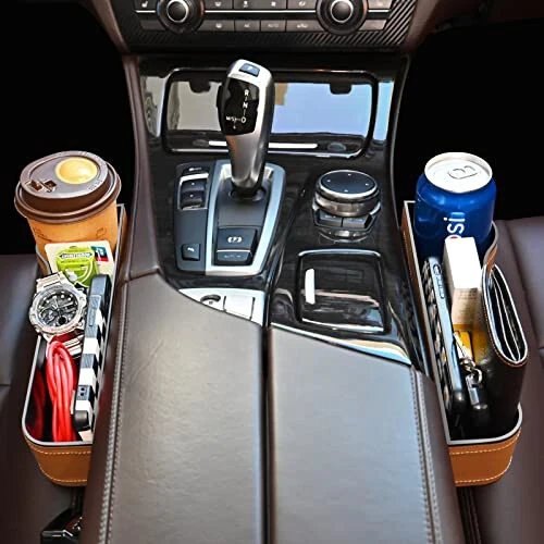 Car Seat Gap Filler Organizer, 2 Pack Multifunctional Car Seat Organizer, Auto Console Side Storage Box with Cup Holders 2 Seat Hooks for Drink, Car Organizer Front Seat for Holding Phone, Sunglasses - 3