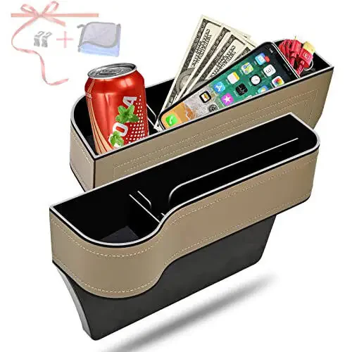 Car Seat Gap Filler Organizer, 2 Pack Multifunctional Car Seat Organizer, Auto Console Side Storage Box with Cup Holders 2 Seat Hooks for Drink, Car Organizer Front Seat for Holding Phone, Sunglasses - 1