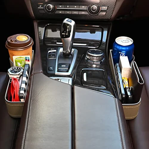 Car Seat Gap Filler Organizer, 2 Pack Multifunctional Car Seat Organizer, Auto Console Side Storage Box with Cup Holders 2 Seat Hooks for Drink, Car Organizer Front Seat for Holding Phone, Sunglasses - 3