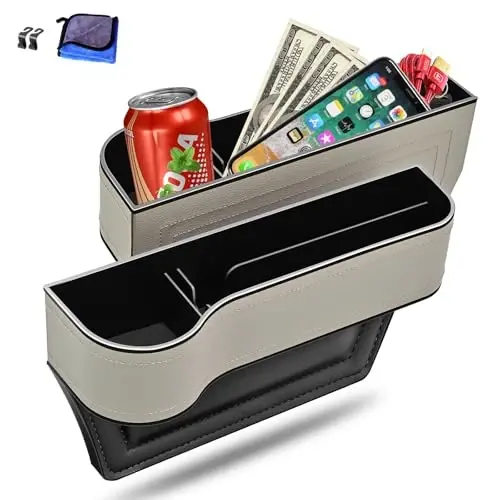 Car Seat Gap Filler Organizer, 2 Pack Multifunctional Car Seat Organizer, Auto Console Side Storage Box with Cup Holders 2 Seat Hooks for Drink, Car Organizer Front Seat for Holding Phone, Sunglasses - 1