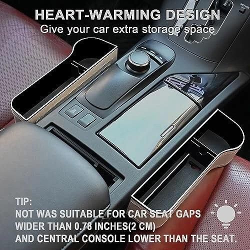 Car Seat Gap Filler Organizer, 2 Pack Multifunctional Car Seat Organizer, Auto Console Side Storage Box with Cup Holders 2 Seat Hooks for Drink, Car Organizer Front Seat for Holding Phone, Sunglasses - 2