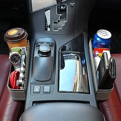 Car Seat Gap Filler Organizer, 2 Pack Multifunctional Car Seat Organizer, Auto Console Side Storage Box with Cup Holders 2 Seat Hooks for Drink, Car Organizer Front Seat for Holding Phone, Sunglasses - 3