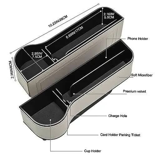 Car Seat Gap Filler Organizer, 2 Pack Multifunctional Car Seat Organizer, Auto Console Side Storage Box with Cup Holders 2 Seat Hooks for Drink, Car Organizer Front Seat for Holding Phone, Sunglasses - 4