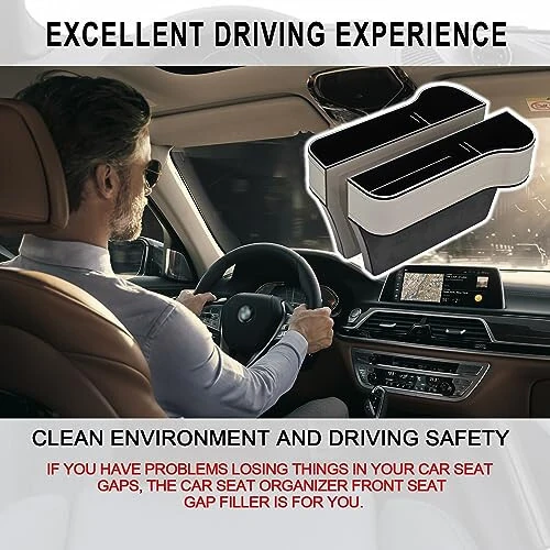 Car Seat Gap Filler Organizer, 2 Pack Multifunctional Car Seat Organizer, Auto Console Side Storage Box with Cup Holders 2 Seat Hooks for Drink, Car Organizer Front Seat for Holding Phone, Sunglasses - 6