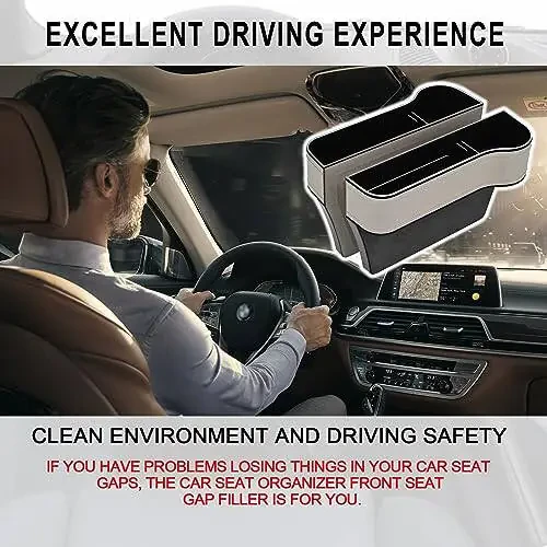 Car Seat Gap Filler Organizer, 2 Pack Multifunctional Car Seat Organizer, Auto Console Side Storage Box with Cup Holders 2 Seat Hooks for Drink, Car Organizer Front Seat for Holding Phone, Sunglasses - 6