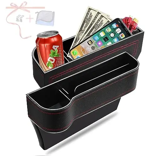 Car Seat Gap Filler Organizer, 2 Pack Multifunctional Car Seat Organizer, Auto Console Side Storage Box with Cup Holders 2 Seat Hooks for Drink, Car Organizer Front Seat for Holding Phone, Sunglasses - jiaji