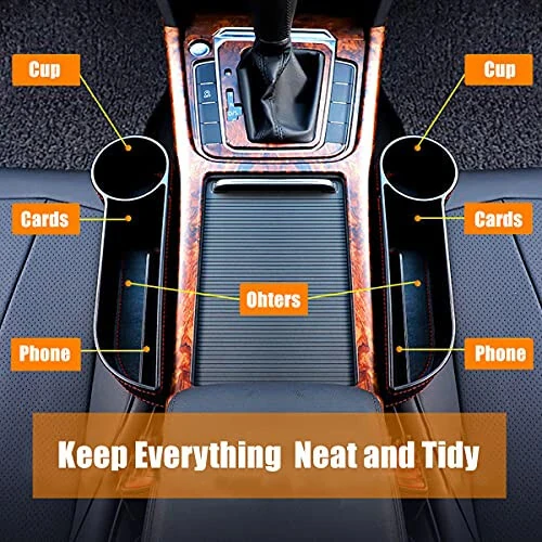 Car Seat Gap Filler Organizer Between Front seat car Organizer and Storage Box, Auto Premium PU Leather Console with Cup Holder, Car Pocket for Interior Essentials (for Passenger Side) - coforder (1)